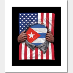 Cuba Flag American Flag Ripped - Gift for Cuban From Cuba Posters and Art